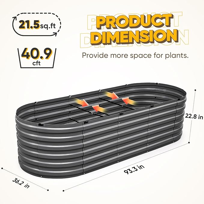 KING BIRD Raised Garden Bed Kit 2025 Upgraded Quick-Setup Galvanized Planter Garden Box Outdoor for Gardening Vegetables Flowers 94x36x23 in Dark Grey
