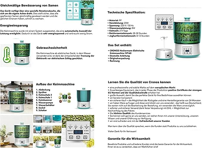 Electric Bean Sprout Maker with Smart Watering System and Constant Temperature Control - Large Capacity Seed Germination Device for Sprouting Beans and Seeds (Three Layers)