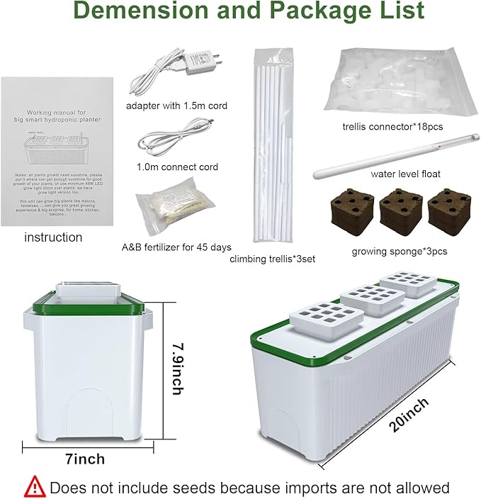 Smart Hydroponic Growing System Kit Safe and Durable Indoor Gardening System Suitable for Growing Tomatoes Melons Vegetables Cabbage Peppers Herbs Flowers and Other Plants (7L)
