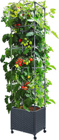 LINEX Raised Garden Bed Planter Box with Trellis 67.6” Tomato Planters for Climbing Plants Vegetable Vine Flowers Outdoor Patio Tomatoes Cage w/Self-Watering &amp Wheels