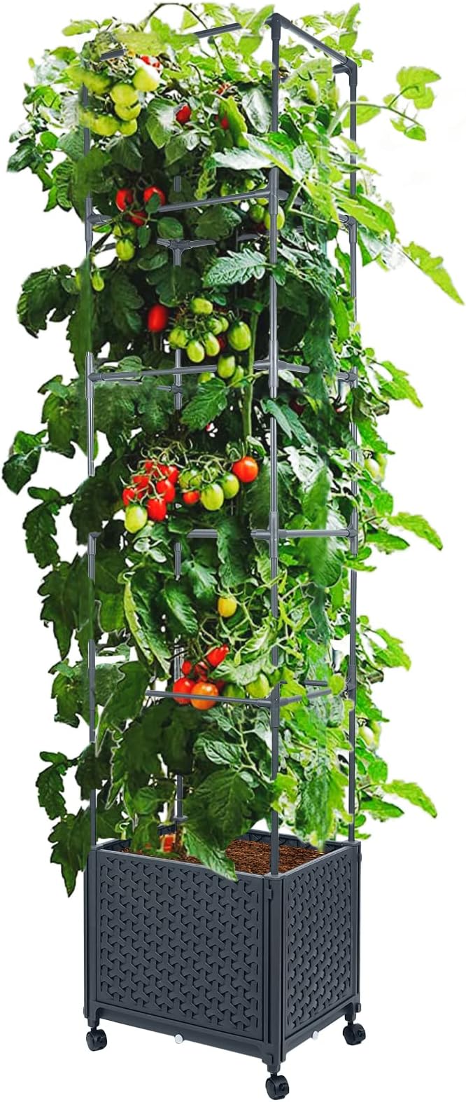 LINEX Raised Garden Bed Planter Box with Trellis 67.6” Tomato Planters for Climbing Plants Vegetable Vine Flowers Outdoor Patio Tomatoes Cage w/Self-Watering &amp Wheels