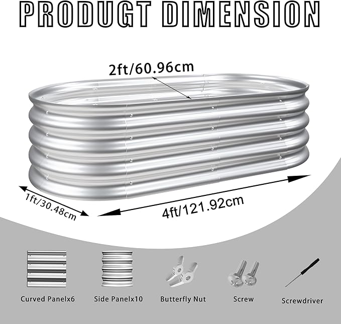 ZSQ Raised Garden Bed Kit Galvanized Planter Raised Garden Beds for Outdoor for VegetablesFlowers &ampHerbs Heavy Duty Rust-Resistant Easy Assembly (1 4x2x1ft)