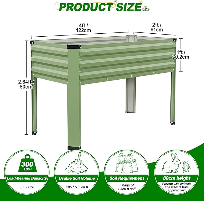 Galvanized Raised Garden Bed with Legs 2Pack 48x24x32in Elevated Raised Garden Bed Outdoor with Drainage Holes Planter Boxes for Gardening Vegetable Flower in Backyard Patio Balcony (OliveGreen)