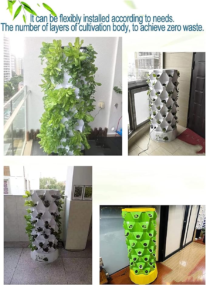 80 Pots Hydroponics Tower Set Cultivation Garden Tower Aeroponics Growing Kit for Indoor &amp Outdoor Grow Fruits Vegetables (Yellow)