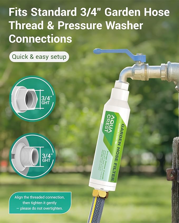 AQUA CREST Garden Hose Water Filter for Plants Greatly Reduces Chlorine Odor Improve Plants Health Ideal for Organic Gardening Farming and Pets Pack of 4