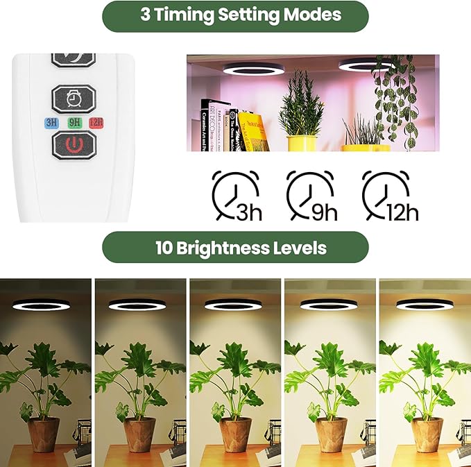 Mosthink 6.3 Ceiling Grow Lights for Indoor Plants 288 LEDs Plant Light Full Spectrum Under Cabinet Growing Lamp with Auto Timer 10 Dimmable Levels 3 Modes with Transparent CoverCorded