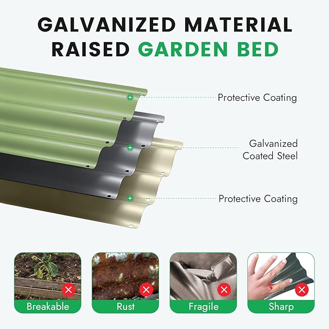 INNO STAG 3 Pcs Round Galvanized Raised Garden Bed — 2×2×1ft Planter Box Outdoor Raised Beds Kit for Gardening Vegetables Fruits Herbs and Flowers Olive Green
