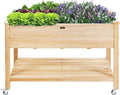 SlickBlue Wood Raised Planter Bed with Wheels Shelf Drainage Liner for Patio