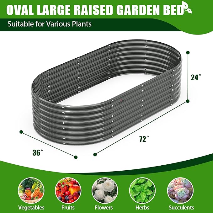 A ANLEOLIFE 6X3X2 ft Galvanized Raised Garden Beds Outdoor-4 Pack Oval Large Metal Deep Root Planter Box for Planting Vegetables Flowers Herb Anti-Rust &amp Easy-Setup Quartz Grey
