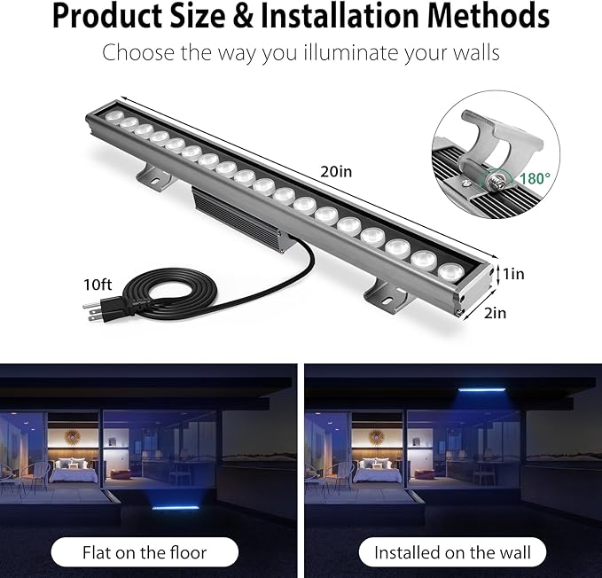 LED Wall Washer Light with RF Remote 7200LM Brightness Dimmable RGBW LED Bar Light AC120V 20 Waterproof Color Changing Linear Wall Washing Lamp for Outdoor &amp Indoor Lighting Projects