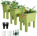 3 Pack Garden Planter Box with Transparent Window Outdoor Large Flower Box with Reinforced Support Rods Dual-Channel Drainage System for Vegetables Flowers and Herbs