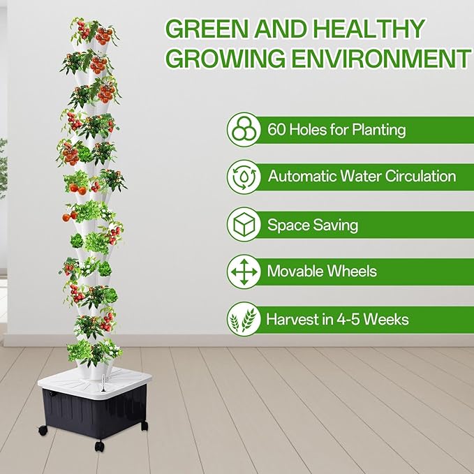 14 Tiers Hydroponic Planting TowerVertical Hydroponic Tower with Pump and Removable Water Tank70 Slots Hydroponic PlanterAeroponic Tower for