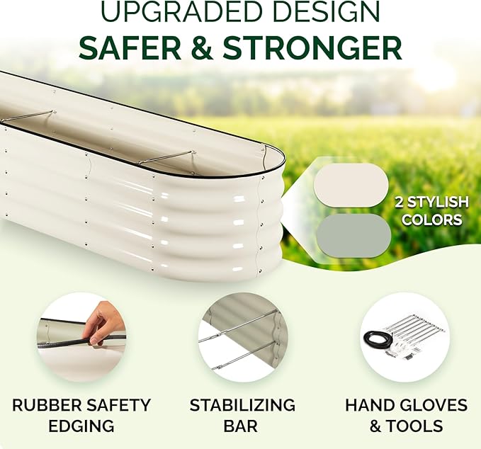 IDZO Galvanized Steel Raised Garden Beds 8x2x1.4 Ft with 7 Coating Layers 12 Shape Options Large Modular Metal Raised Garden Bed Outdoor for Vegetables Herbs Flower - Ivory