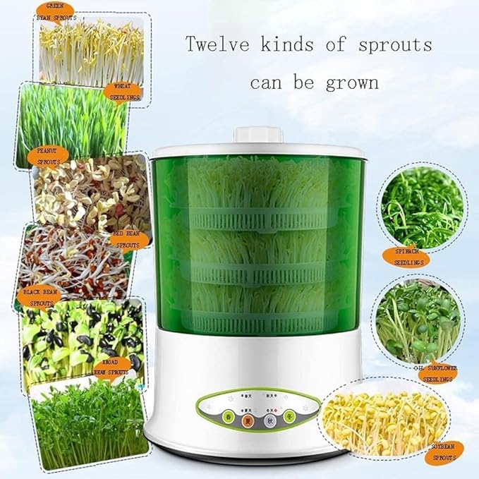 Bean Sprouts Machine Seed Sprouter Intelligent Bean Sprouts Maker Household Seed Grow Cereal Tool Seed Sprouter Kit with 360-Degree Sprinkler for Seed Grow (Size:E)