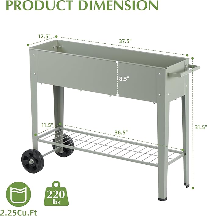 DDK Outdoor Heavy Duty Metal Raised Garden Bed with Legs (Green)