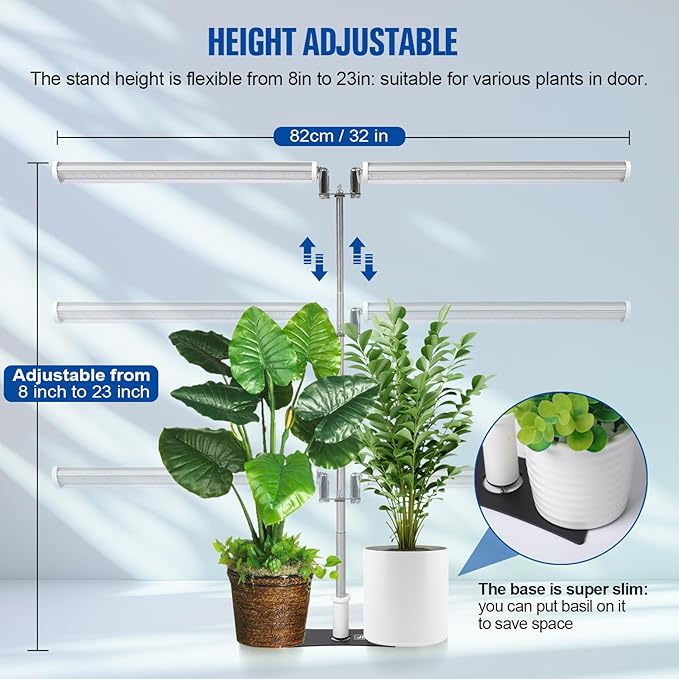 JCBritw Standing LED Grow LightAdjustable Dual Head T12 Bar Plant Light White 6500K Full Spectrum Plant Grow Lamp on Stand for Indoor Plants Seed Starting Seedlings Veg Flower