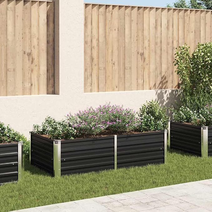 Raised Garden Bed Raised Flower Bed Standing Planter Planter Boxes Horse Trough planters Suitable for Nursery Corridor Orchard Courtyard 63x31.5x17.7 Galvanized Steel Anthracite