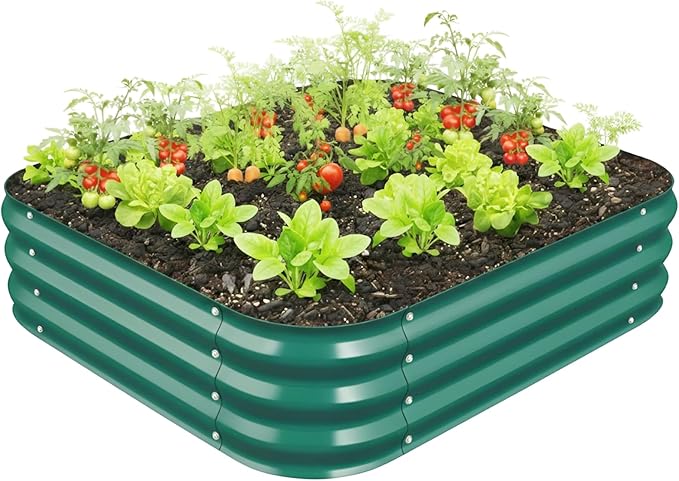 Galvanized Raised Garden Bed for Gardening 4x4x1ft Large Square Metal Planter Boxes Outdoor for VegetableFlowerHerbModular Above Ground Growing ContainerGreenEasy Assembly