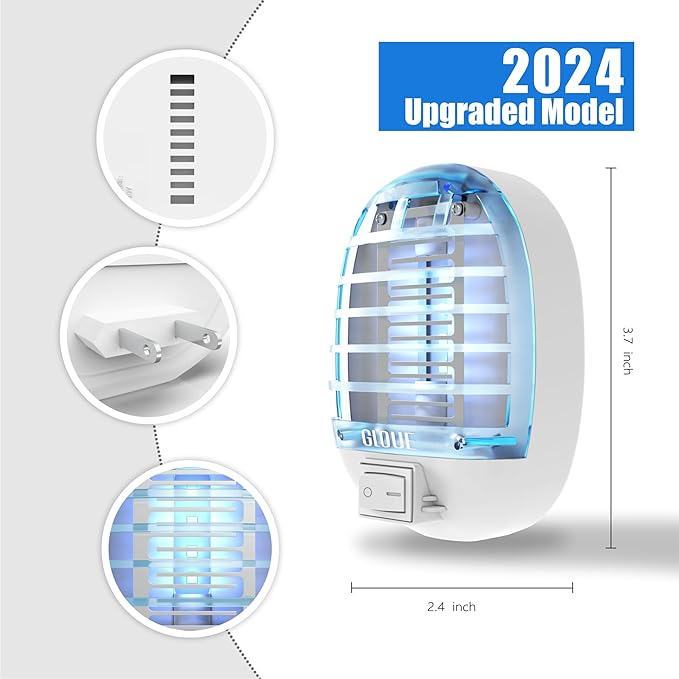 2 Pack Bug Zapper Indoor Electronic Mosquitoes Killer Zapper with Blue Lights for Living Room Baby Room Kitchen Bedroom(0324)