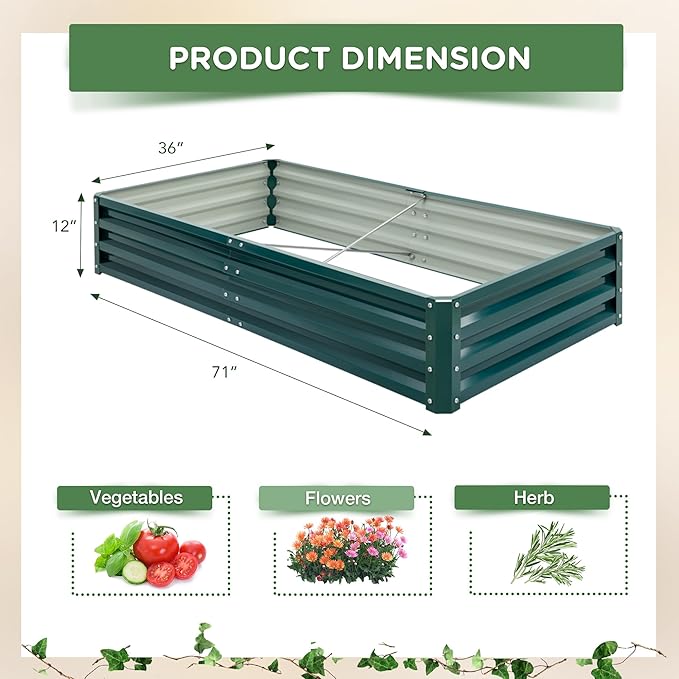 Devoko 6 x 3 x 1 FT Raised Garden Beds Outdoor Galvanized Planter Box Metal Raised Beds for Flower Vegetables Herb