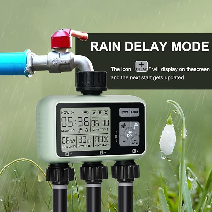 Watering Timer 3 Zone Sprinkler Timer Programmable Garden Outdoor Hose Faucet Timer with Rain Delay Auto &amp Manual Watering SystemWater Hose Irrigation Timers 3 Outlet for Garden