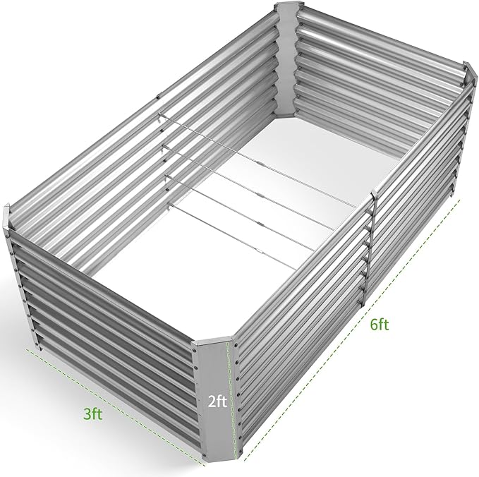 Land Guard 6×3×2 ft Galvanized Metal Raised Garden Bed 2FT Deep Root Elevated Planter Box Steel Large Vegetable Flower Bed Kit（Silver）
