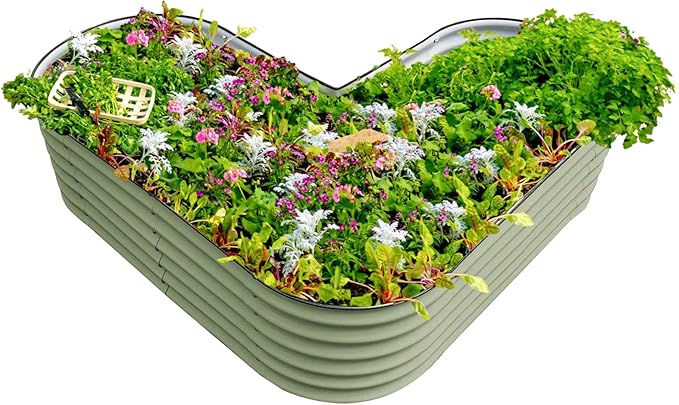 Vego garden 17 Tall L-Shape Raised Garden Bed Metal Raised Planter Bed for Vegetables Flowers Ground Planter Box Standard Size