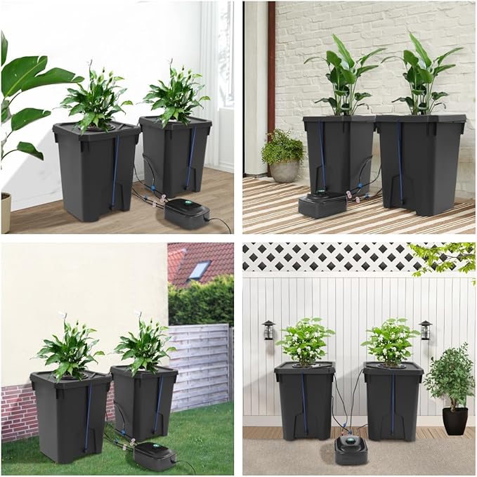 DWC Hydroponics Growing System Kit 7.13Gal x 2 Buckets Recirculating Deep Water Culture Hydroponic Bucket System with 8W Air Pump and Air Stones for Garden Greenhouse Balcony Indoor