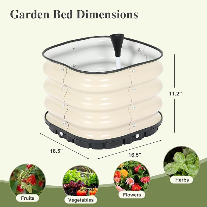BPS Self-Watering Raised Garden Bed 16.5'' with Drainage Plugs Indoor/Outdoor Metal Raised Beds for Gardening Durable Galvanized Planter Box for Vegetables Flowers Herbs and Fruit