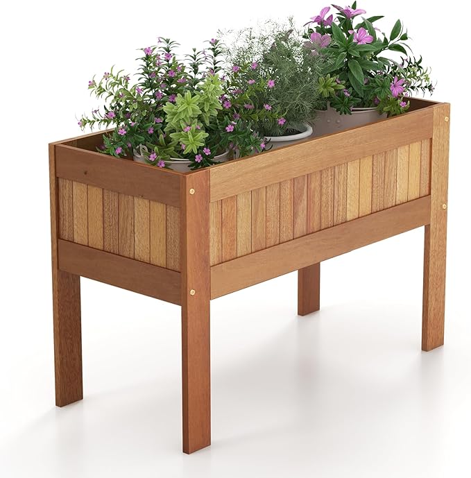 Giantex Wooden Raised Garden Bed Wood Elevated Planter Box w/Legs 35”Lx 16”Wx24”H Outdoor Planter Stand for Flower Herb Vegetable Fruit Succulent
