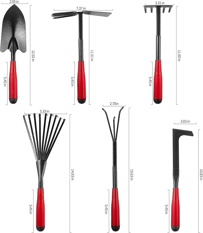 Set of 6 Gardening Tool Set Rust-Resistant Handy Tools for Gardening Ideal Gardening Gift Set Including Trowel Weeder Hoes and Rakes