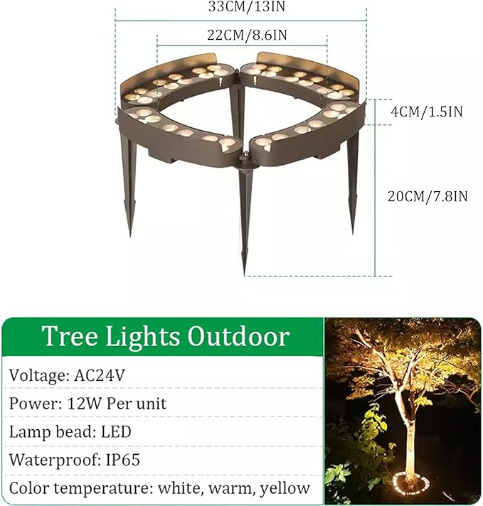Palm Tree Lights 360° LED Ring Tree Lights Anti-Glare Hugger Outdoor for Villa Garden Landscape.Excluding Transformer(White4 lamp Heads)