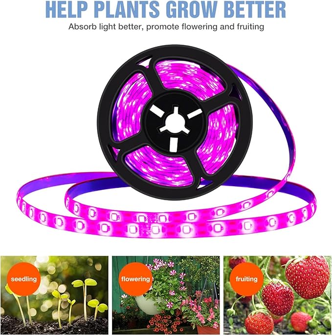 2-Pack LED Plant Growth Light Strips Waterproof Full Spectrum 16.4ft 300 LED Beads Suitable for Indoor Plants Vegetables Flowers seedlings hydroponics greenhouses and Planting Tents