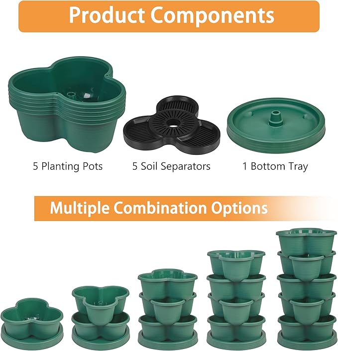 VECELO 5 Tier Vertical Garden Planter Self Watering Stackable Planters with Wheels for Strawberries Herbs Flowers Vegetables Dark Green