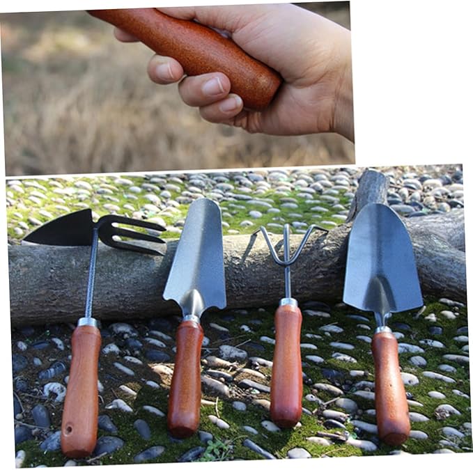 4pcs Mini Garden Tool Set Thickened Iron Shovel with Handle for Transplanting Cultivating Weeding Lightweight Gardening Tools for Planting and Outdoor Use