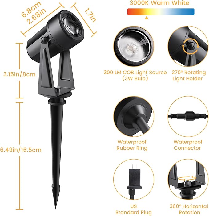 Low Voltage Landscape Lighting10 Pack Outdoor LED Landscape Spotlights with Transformer 27V Garden Lights Pathway Lights IP65 Waterproof 3000K Warm White