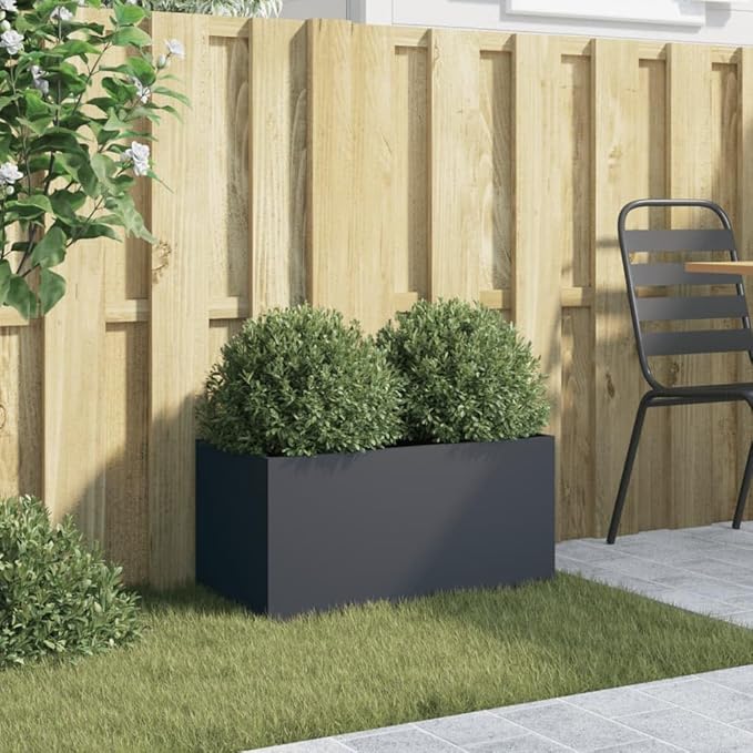 Anthracite Rectangular Planter 11.8x24.4x11.4 in Cold-Rolled Steel Raised Garden Bed Matte Finish Indoor Outdoor Elevated Box for Balcony Patio and Modern Urban Gardening