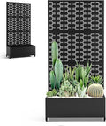Planter Box with Trellis and Wheels Metal Privacy Screen with Garden Beds Outdoor for Climbing Plants Standing Planter Boxes with Drainage Holes (35 L×16 W×71 H Black Rectangle)
