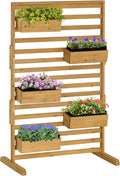 Wooden Plant TrStand with 5 Hanging Planter Boxes Freestanding Outdoor Plant Stand for Patio Garden Balcony Porch