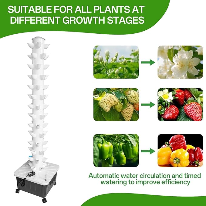 Vertical Hydroponic Garden Tower Hydroponic Cultivation System Indoor Vertical Farming Planter Intelligent Garden with Automated Watering for Domestic Indoor Gardening Setup