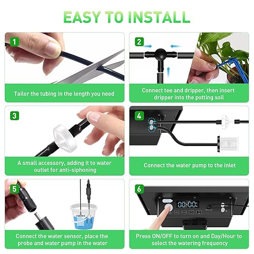 49FT Solar Drip Irrigation Kit System 900ml/min Garden Watering System3W 3000mAh Larger CapacityAutomatic Raised Bed Watering System for 15 Potted Plants