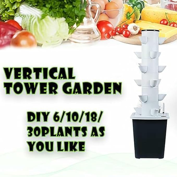 30 Pods Hydroponics Tower Garden Hydroponic Growing System Kit with Hydrating Pump Adapter for Herbs Fruits and Vegetables -*