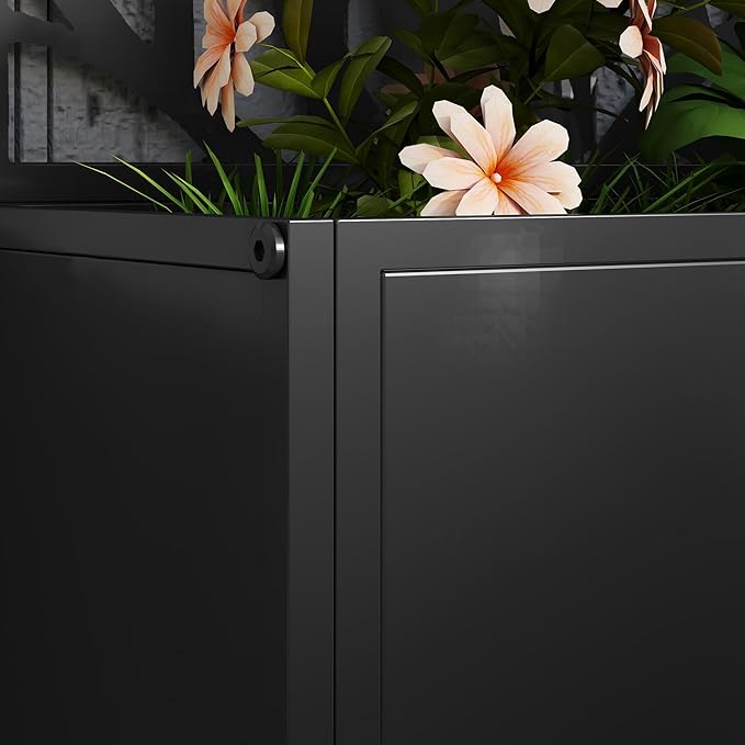 Metal Raised Bed 24x9.1x44.5in with Ornamental Tree-Shaped Cutouts Serving as Both Privacy Shield and Plant Trellis 110lb Rating Black Coated