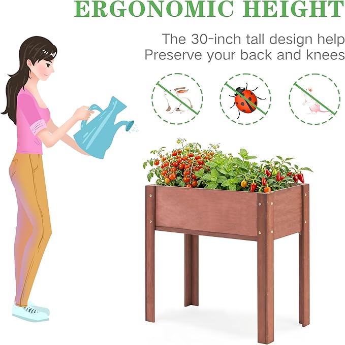 Raised Garden Bed with Legs (31x16x31'') Solid Wood Elevated Planter Box for Outdoor