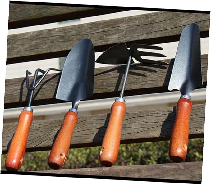 NUOBESTY 4pcs Mini Garden Tool Set with Thickened Iron Stoving Varnish Shovels and Wooden Handles for Planting and Pot Gardening