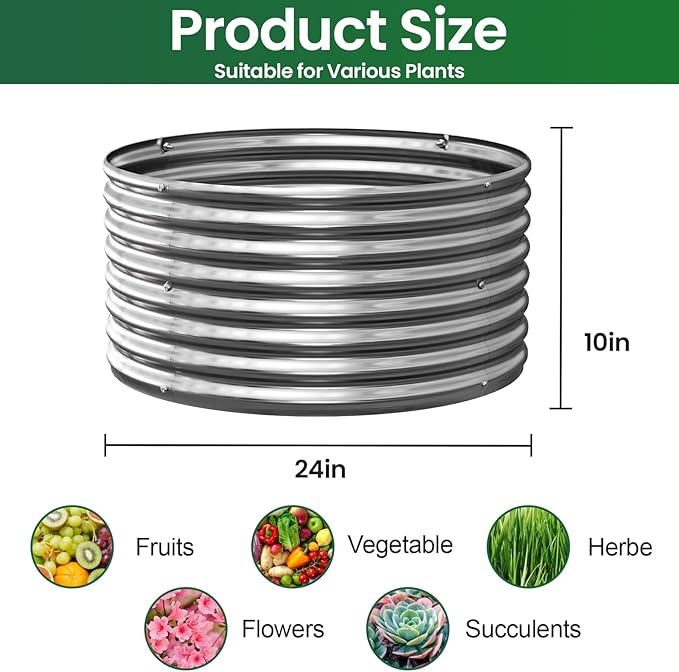 4 Pack Round Galvanized Raised Garden Bed Outdoor Metal Garden Bed for Vegetables Above Ground Garden Box for Flower Steel Raised Beds for Gardening - 2FT