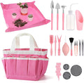 44pcs Small Gardening Tools Gifts for Women Beginners - Garden Hand Tools Set for Indoor Succulent Bonsai Plants Transplanting Included Bag/Repotting Mat/Shovel/Labels Pink