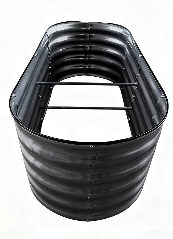 Relaxdays Raised Bed Galvanised Metal Flowers Plants &amp Vegetables H x W x D: 45 x 150 x 60 cm Oval Plant Bed Anthracite