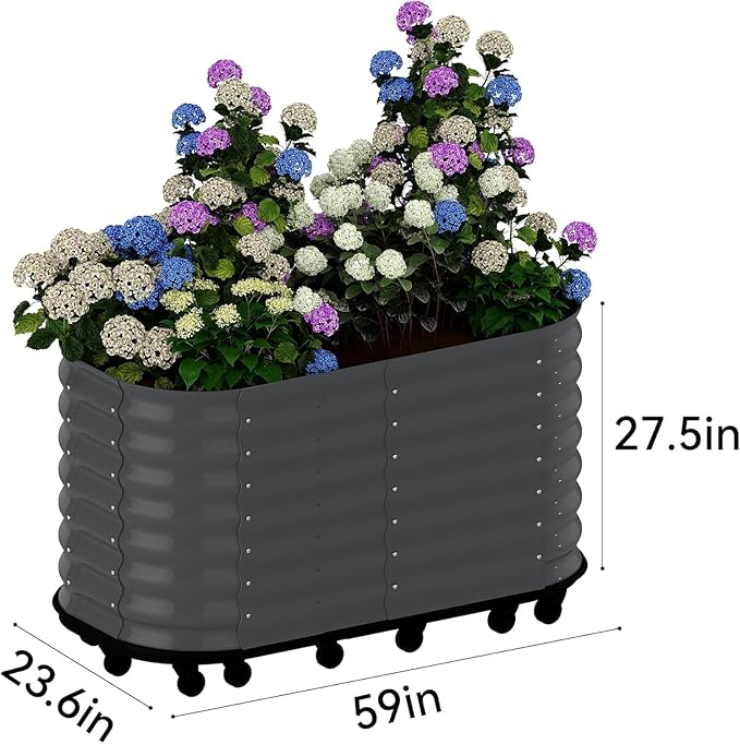 Self-Watering Wheeled Metal Garden Bed with Built-in Water Storage Mobile Raised Planter Box with Lockable Wheels Indoor/Outdoor Rolling Grow Station for Veggies