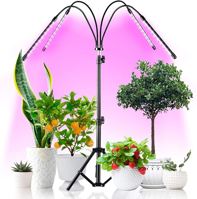 Grow Lights for Indoor Plants 4 Head LED Grow Light with Stand 84 Lamp Beads Full Spectrum Floor Plant Growing Lamps for Succulent and Seedling with Adjustable Tripod Auto Cycle Timer